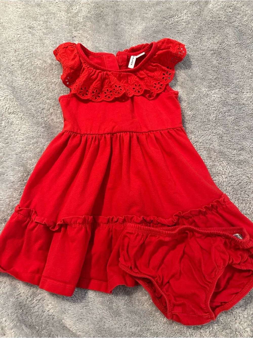 Janie and Jack Bright Red Eyelet Ruffle Dress with Bloomer